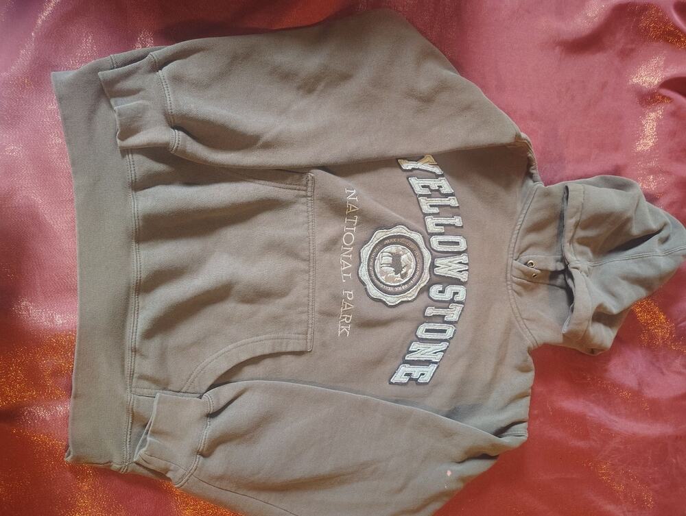 Prairie Mountain Hoodie Mens S Yellowstone Park Embroidered Pullover Olive